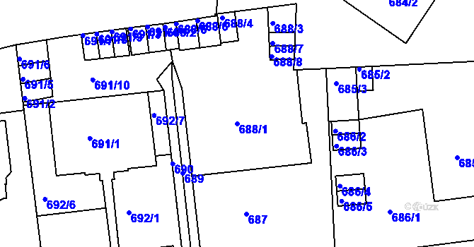 Parcela st. 688/1 v KÚ Teplice, Katastrální mapa