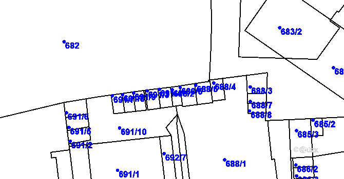 Parcela st. 688/2 v KÚ Teplice, Katastrální mapa