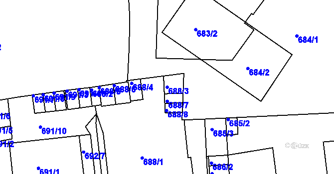 Parcela st. 688/3 v KÚ Teplice, Katastrální mapa