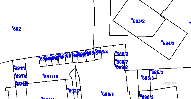 Parcela st. 688/4 v KÚ Teplice, Katastrální mapa
