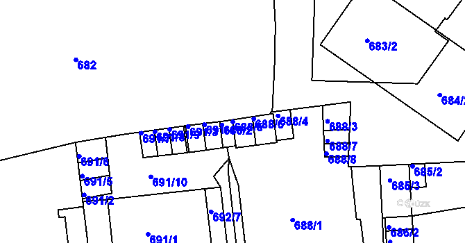 Parcela st. 688/5 v KÚ Teplice, Katastrální mapa