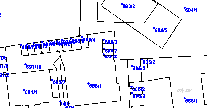 Parcela st. 688/8 v KÚ Teplice, Katastrální mapa