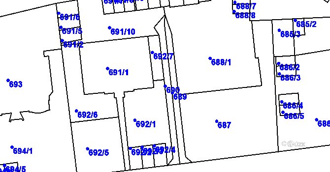 Parcela st. 690 v KÚ Teplice, Katastrální mapa
