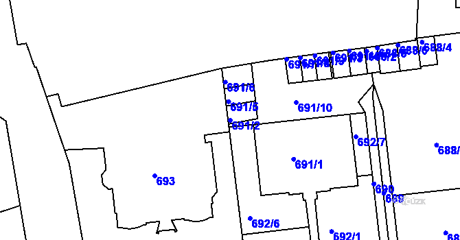 Parcela st. 691/2 v KÚ Teplice, Katastrální mapa