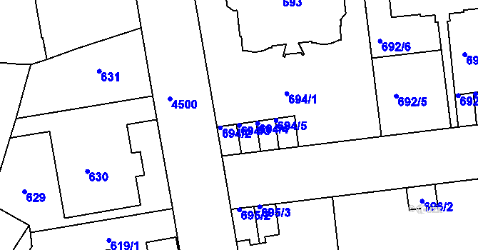 Parcela st. 694/3 v KÚ Teplice, Katastrální mapa