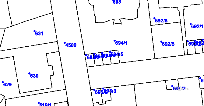 Parcela st. 694/4 v KÚ Teplice, Katastrální mapa