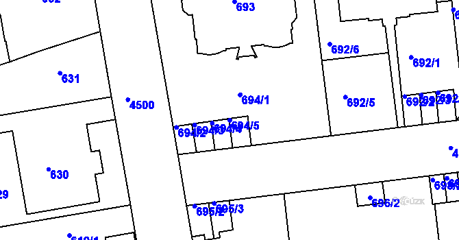 Parcela st. 694/5 v KÚ Teplice, Katastrální mapa
