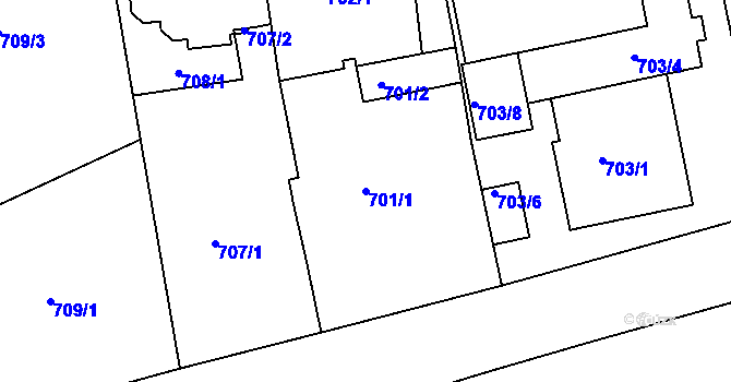 Parcela st. 701/1 v KÚ Teplice, Katastrální mapa