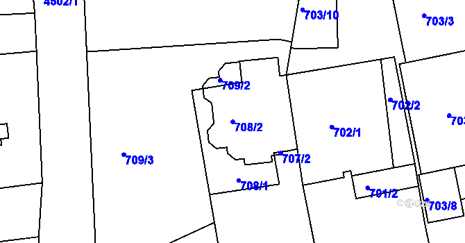 Parcela st. 708/2 v KÚ Teplice, Katastrální mapa