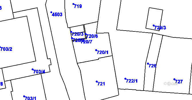 Parcela st. 720/1 v KÚ Teplice, Katastrální mapa