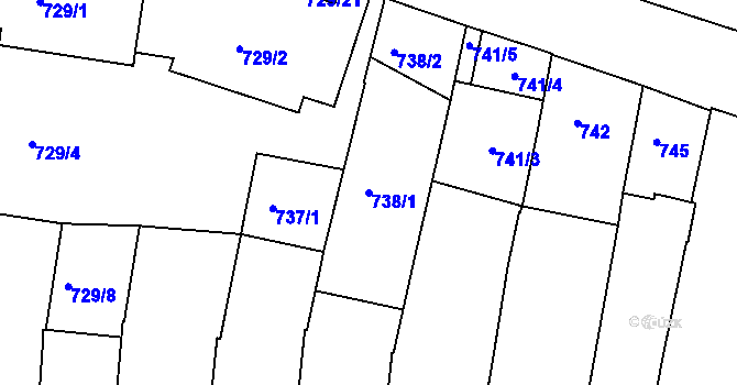 Parcela st. 738/1 v KÚ Teplice, Katastrální mapa