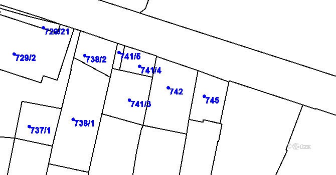 Parcela st. 742 v KÚ Teplice, Katastrální mapa
