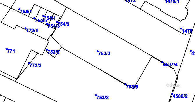 Parcela st. 753/3 v KÚ Teplice, Katastrální mapa