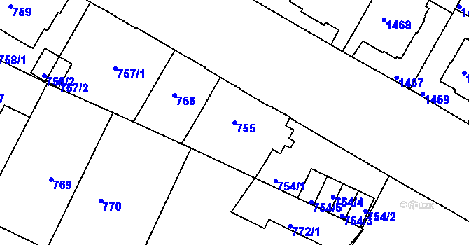 Parcela st. 755 v KÚ Teplice, Katastrální mapa
