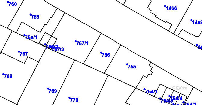 Parcela st. 756 v KÚ Teplice, Katastrální mapa