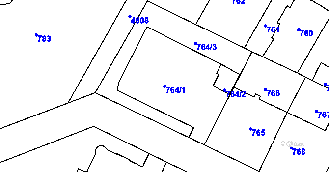 Parcela st. 764/1 v KÚ Teplice, Katastrální mapa