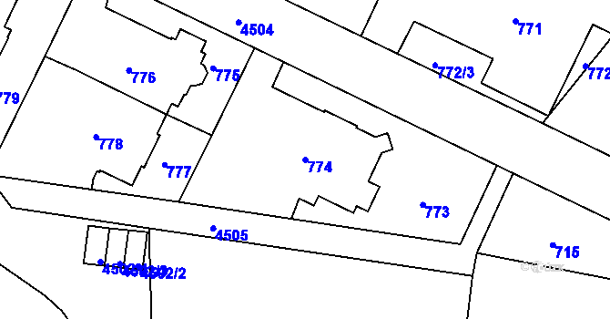 Parcela st. 774 v KÚ Teplice, Katastrální mapa