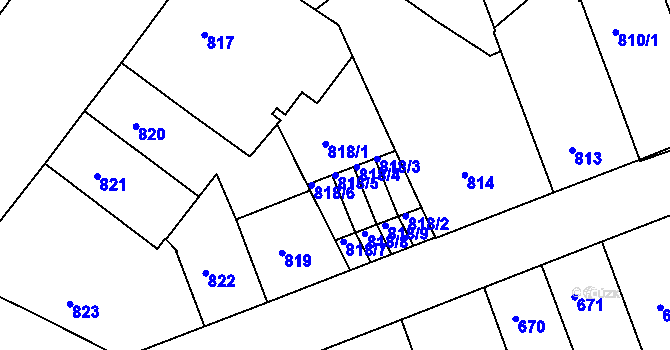 Parcela st. 818/5 v KÚ Teplice, Katastrální mapa