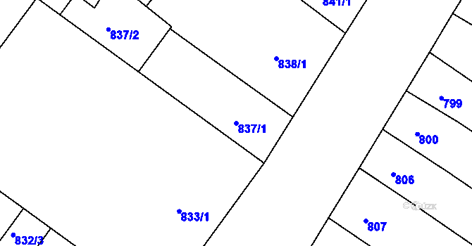 Parcela st. 837/1 v KÚ Teplice, Katastrální mapa
