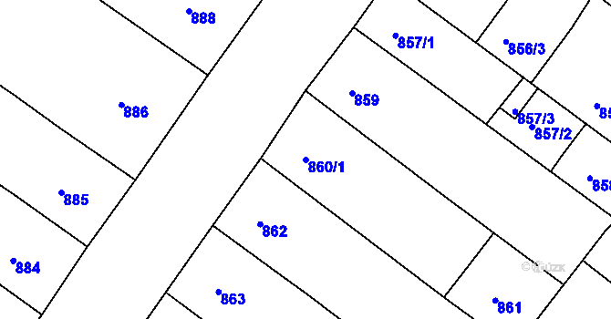 Parcela st. 860/1 v KÚ Teplice, Katastrální mapa