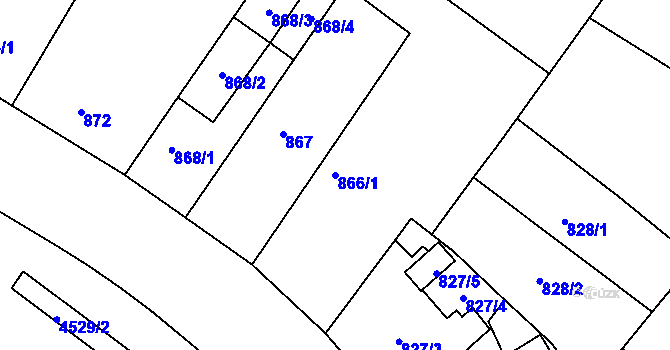 Parcela st. 866/1 v KÚ Teplice, Katastrální mapa