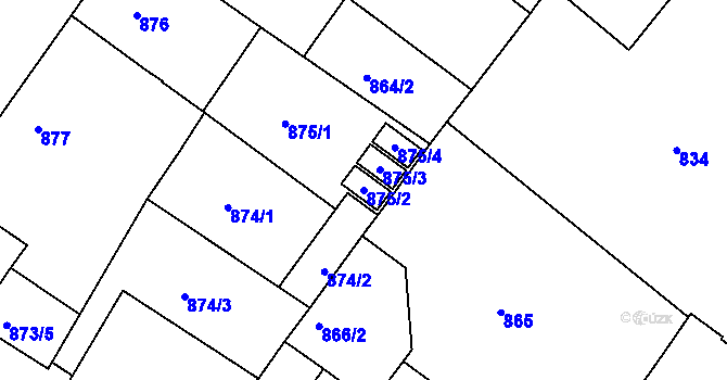 Parcela st. 875/2 v KÚ Teplice, Katastrální mapa