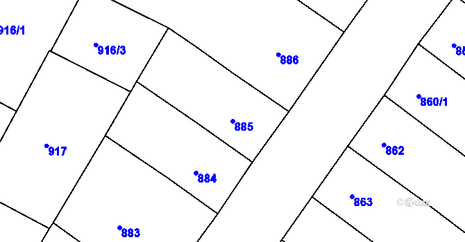 Parcela st. 885 v KÚ Teplice, Katastrální mapa