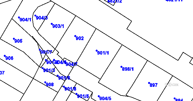 Parcela st. 901/1 v KÚ Teplice, Katastrální mapa