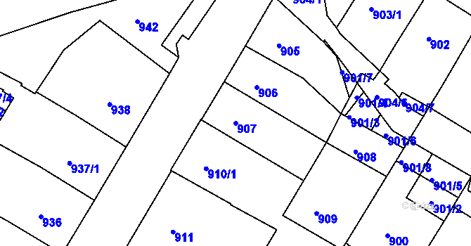 Parcela st. 907 v KÚ Teplice, Katastrální mapa