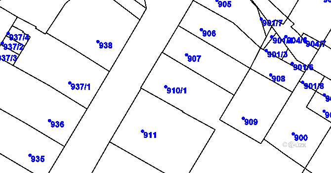 Parcela st. 910/1 v KÚ Teplice, Katastrální mapa