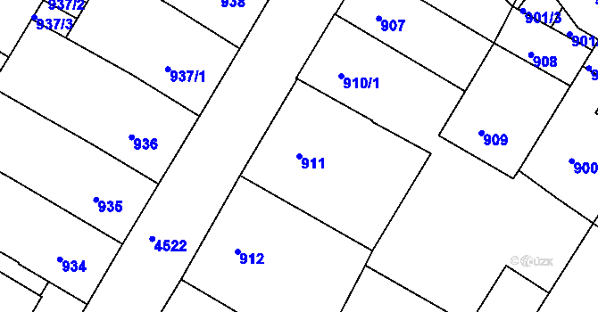 Parcela st. 911 v KÚ Teplice, Katastrální mapa