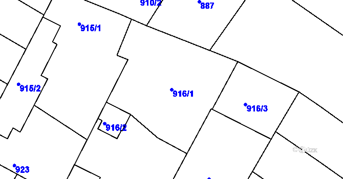 Parcela st. 916/1 v KÚ Teplice, Katastrální mapa