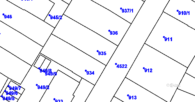 Parcela st. 935 v KÚ Teplice, Katastrální mapa
