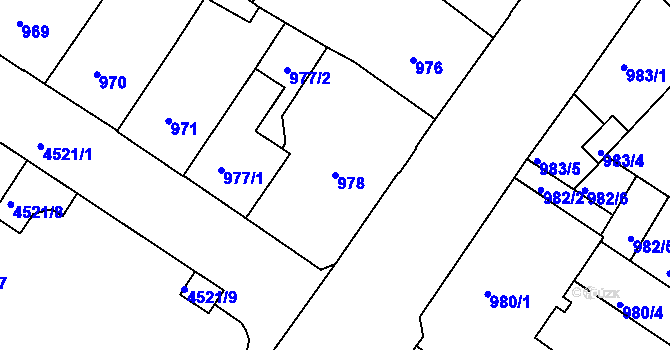 Parcela st. 978 v KÚ Teplice, Katastrální mapa