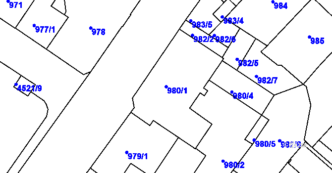 Parcela st. 980/1 v KÚ Teplice, Katastrální mapa