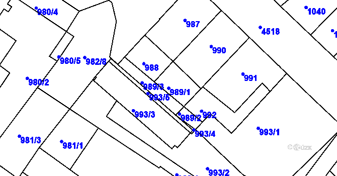 Parcela st. 989/1 v KÚ Teplice, Katastrální mapa