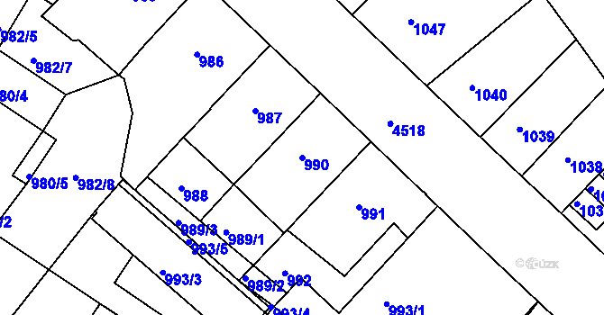 Parcela st. 990 v KÚ Teplice, Katastrální mapa
