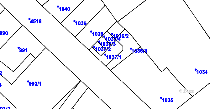 Parcela st. 1037/1 v KÚ Teplice, Katastrální mapa