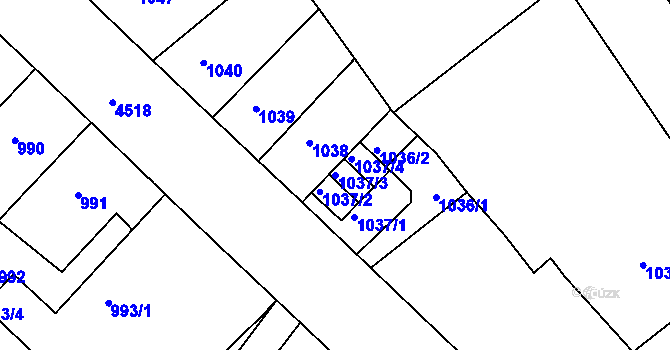 Parcela st. 1037/3 v KÚ Teplice, Katastrální mapa