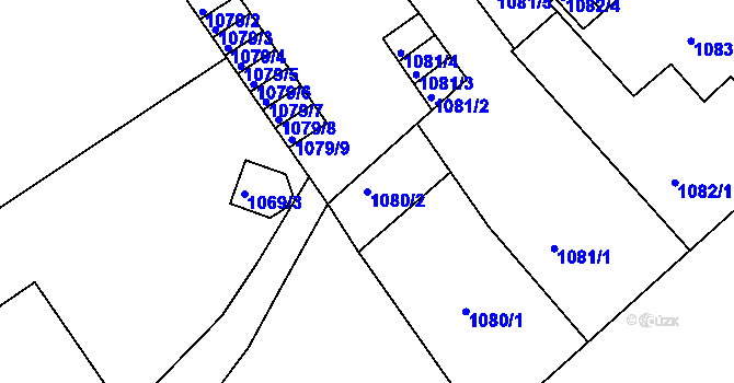 Parcela st. 1080/2 v KÚ Teplice, Katastrální mapa