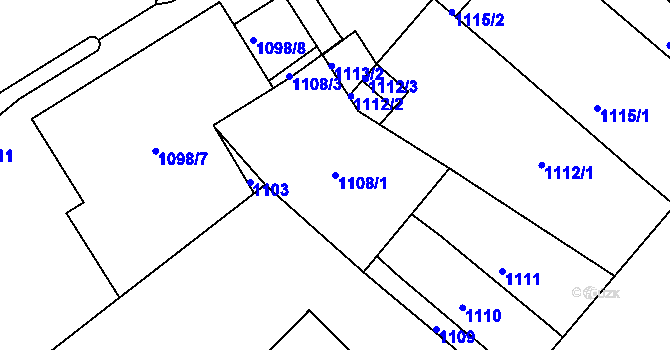 Parcela st. 1108/1 v KÚ Teplice, Katastrální mapa