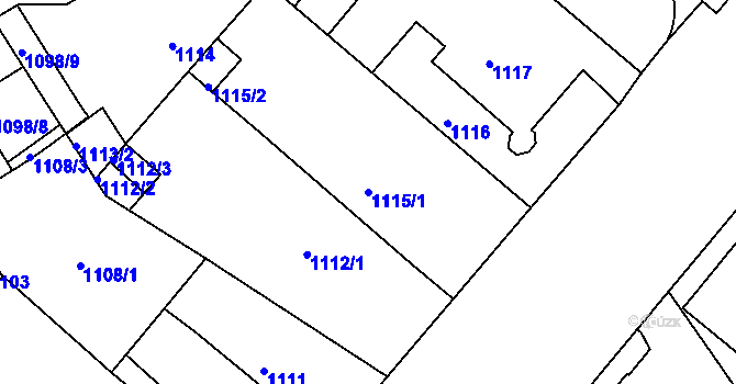 Parcela st. 1115/1 v KÚ Teplice, Katastrální mapa