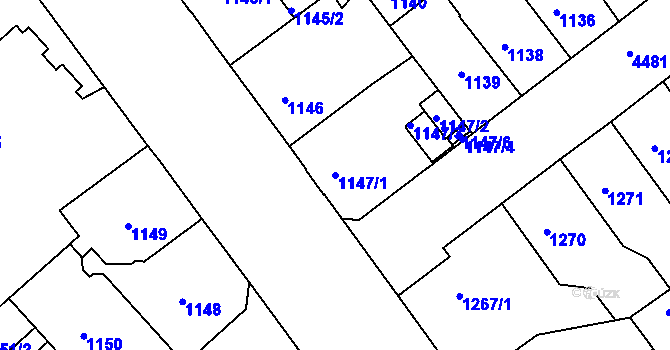 Parcela st. 1147/1 v KÚ Teplice, Katastrální mapa