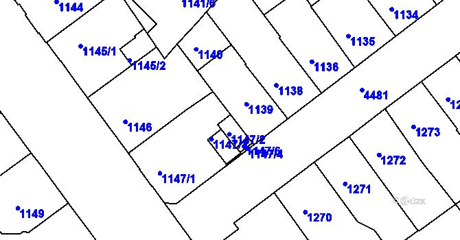Parcela st. 1147/5 v KÚ Teplice, Katastrální mapa