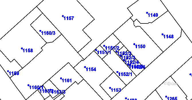 Parcela st. 1151/1 v KÚ Teplice, Katastrální mapa