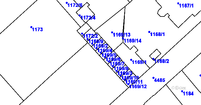 Parcela st. 1169/5 v KÚ Teplice, Katastrální mapa