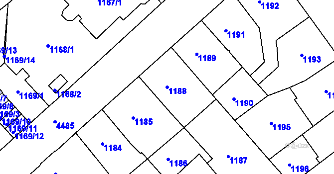 Parcela st. 1188 v KÚ Teplice, Katastrální mapa