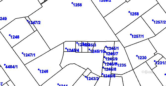 Parcela st. 1245/3 v KÚ Teplice, Katastrální mapa