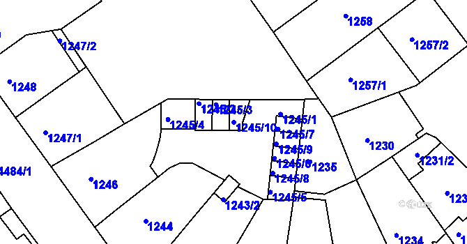 Parcela st. 1245/10 v KÚ Teplice, Katastrální mapa
