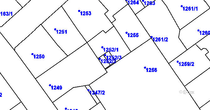 Parcela st. 1252/3 v KÚ Teplice, Katastrální mapa